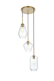Elegant Lighting - LD2268SG - Three Light Pendant - Gene - Satin Gold and Clear