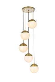 Elegant Lighting - LD6074SG - Five Light Pendant - Eclipse - Satin Gold and Frosted white