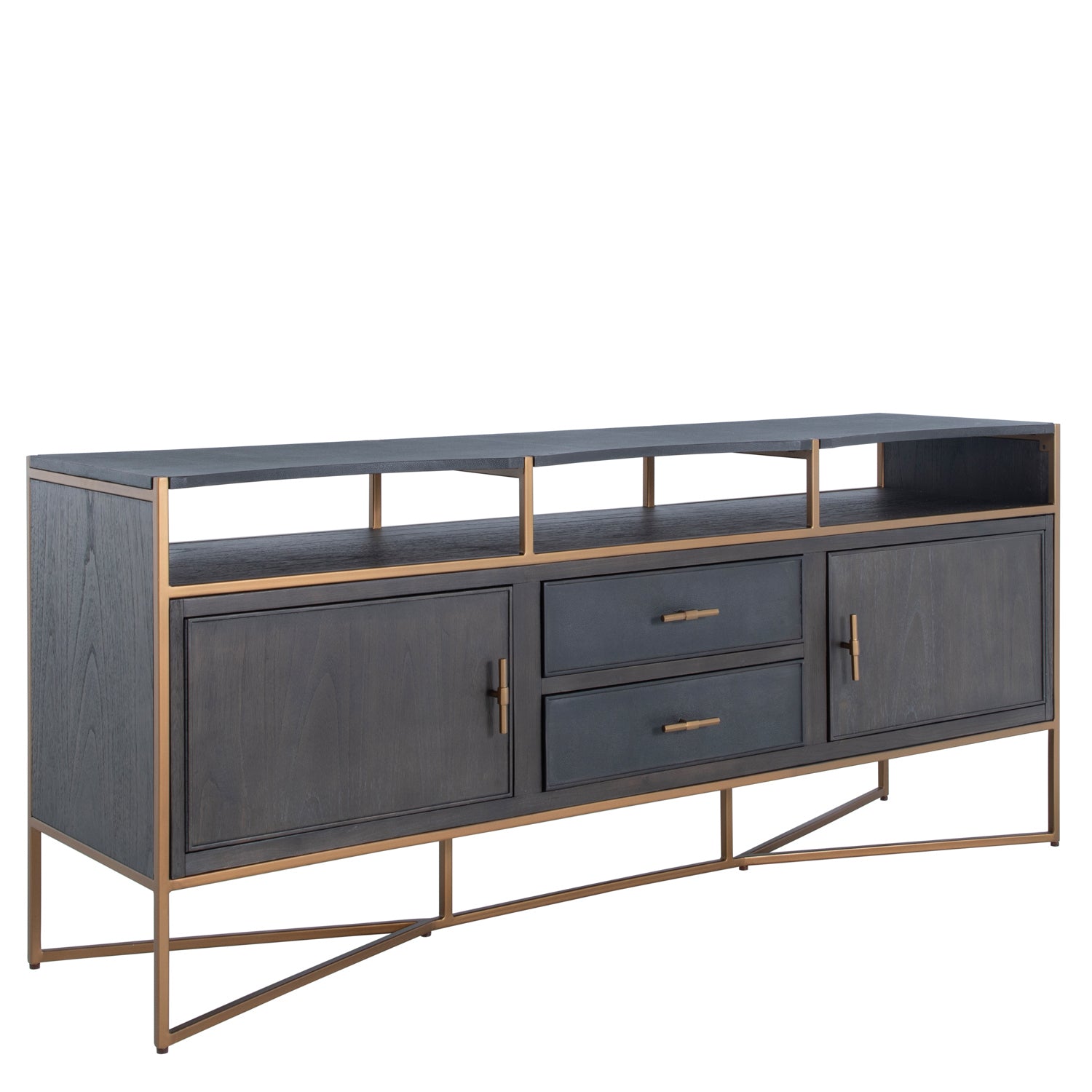 Gabby - SCH-160415 - Media Cabinet - Jameson - Natural Black|Black Faux Shagreen|Stained Gold