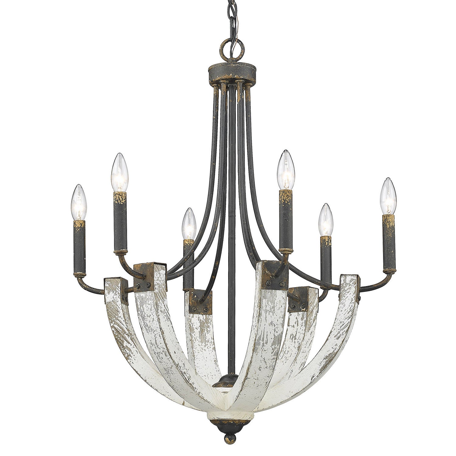 Golden - 0840-6 ABI - Six Light Chandelier - Elwood - Antique Black Iron