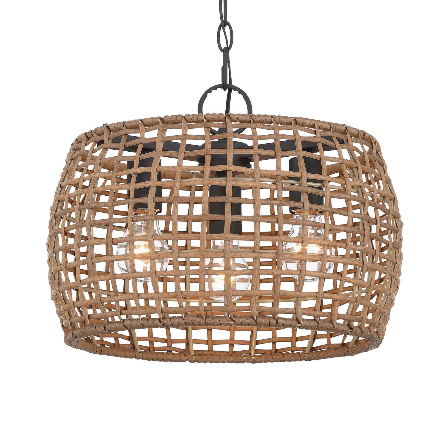 Golden - 3000-3P NB-MAW - Three Light Pendant - Weavelight - Natural Black