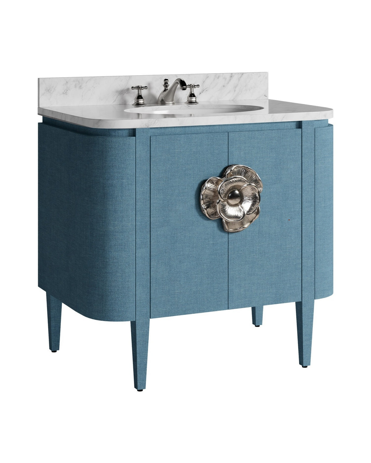 Currey and Company - 3800-0015 - 36" Vanity with Oval Undermount Sink - Briallen - Laquered Blue Linen/Natural/White/Polished Nickel