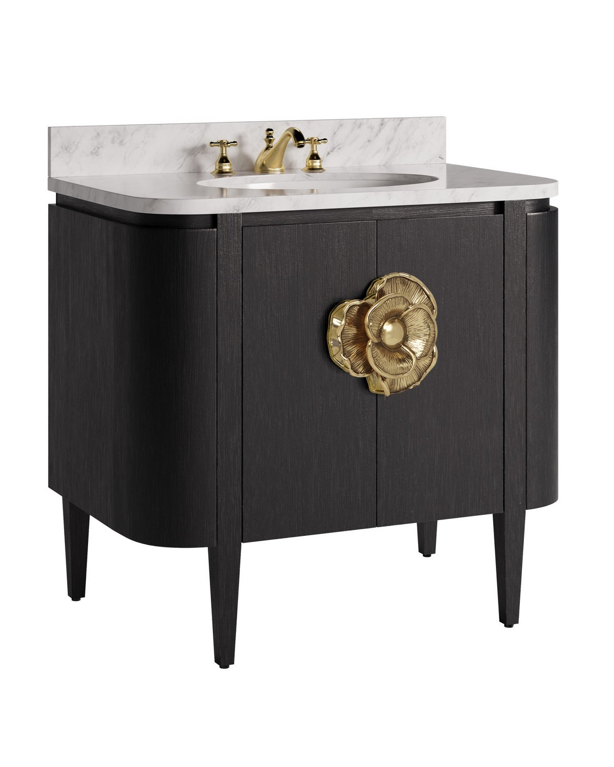 Currey and Company - 3800-0017 - 36" Vanity with Oval Undermount Sink - Briallen - Caviar Black/Natural/White/Light Antique Brass
