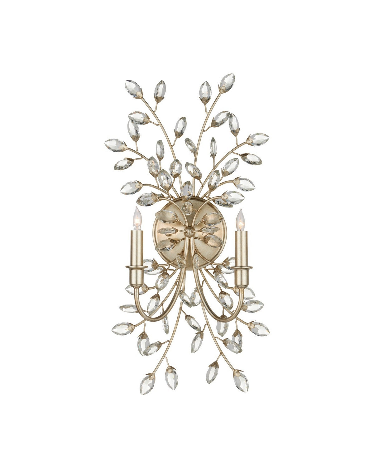Currey and Company - 5000-0276 - Two Light Wall Sconce - Forget-Me-Not - Clear/Silver Leaf