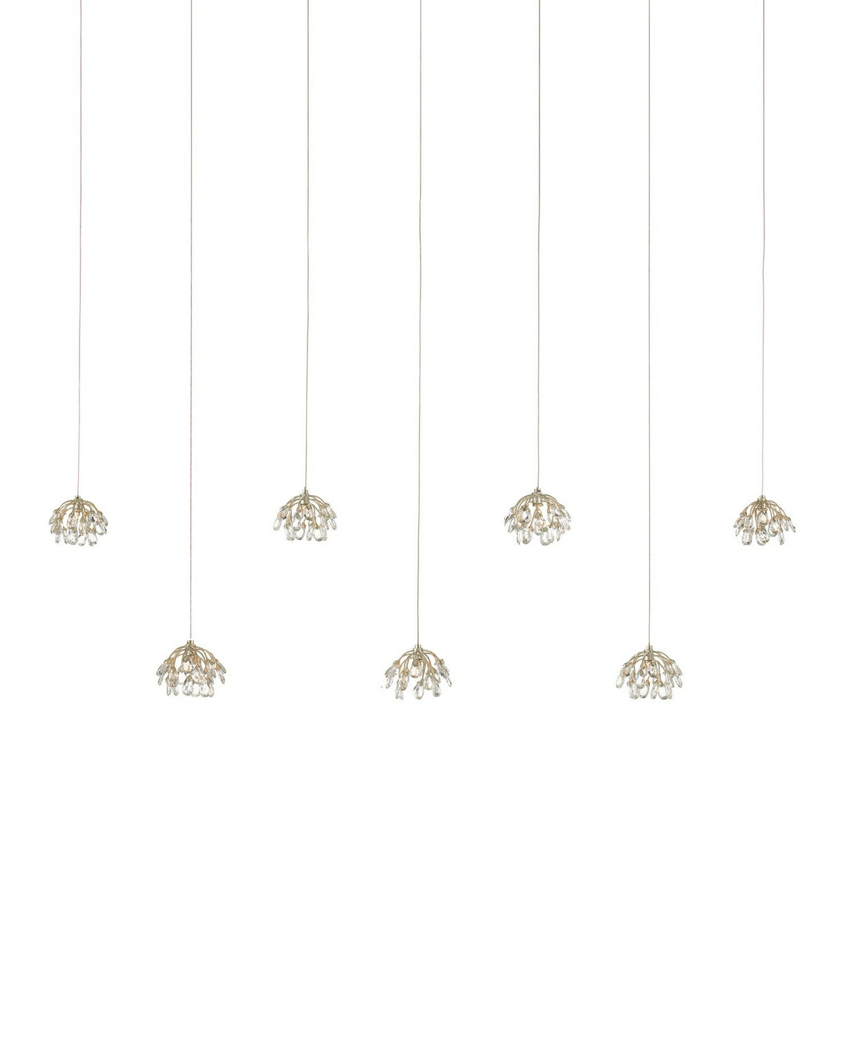 Currey and Company - 9000-1054 - Seven Light Pendant - Crystal Bud - Clear/Contemporary Silver Leaf/Silver