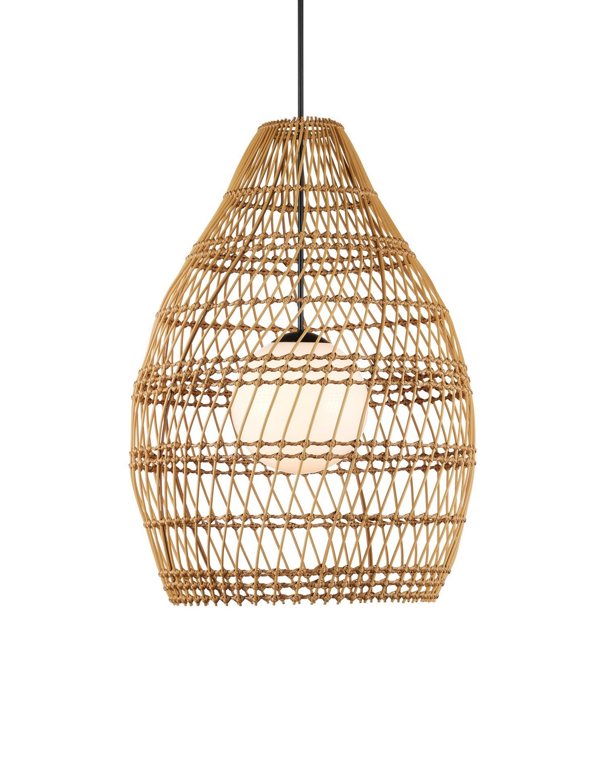Currey and Company - 9500-0016 - One Light Pendant - Fishtrap - Natural/Black/Frosted White