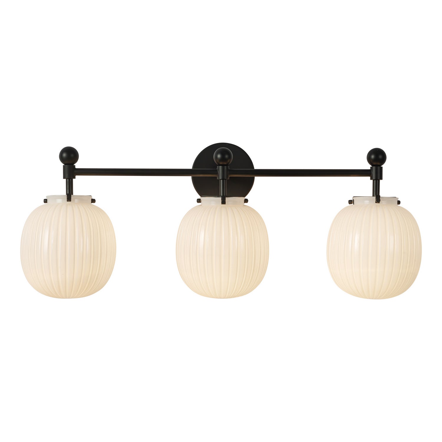 Alora - VL579328MBGR - Three Light Bathroom Vanity - Cherise - Matte Black/Glossy Ribbed Opal Glass