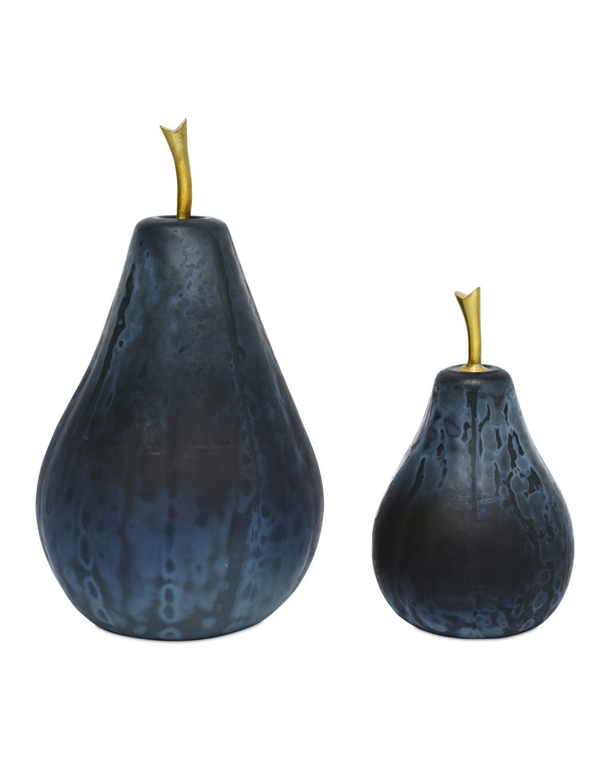 Currey and Company - 1200-1062 - Pear Set of 2 - Glass Pear - Blue/Brass