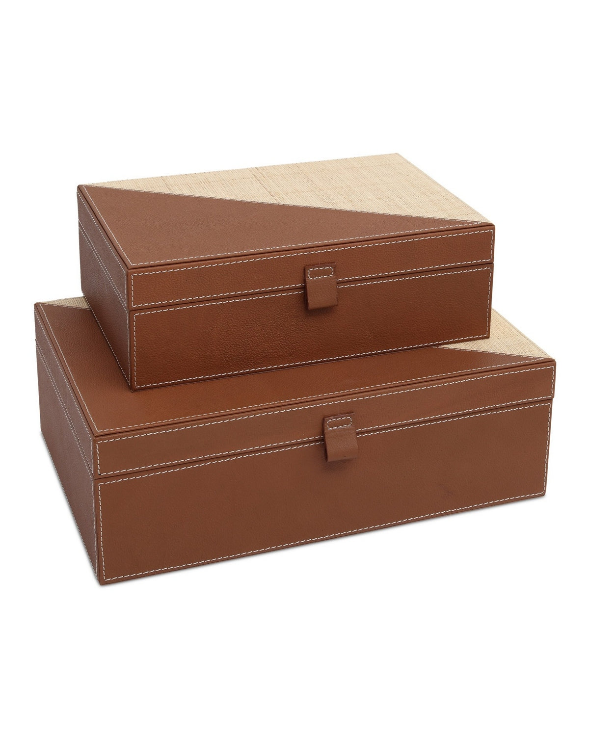 Currey and Company - 1200-1069 - Box Set of 2 - Leather & Raffia - Brown/Natural