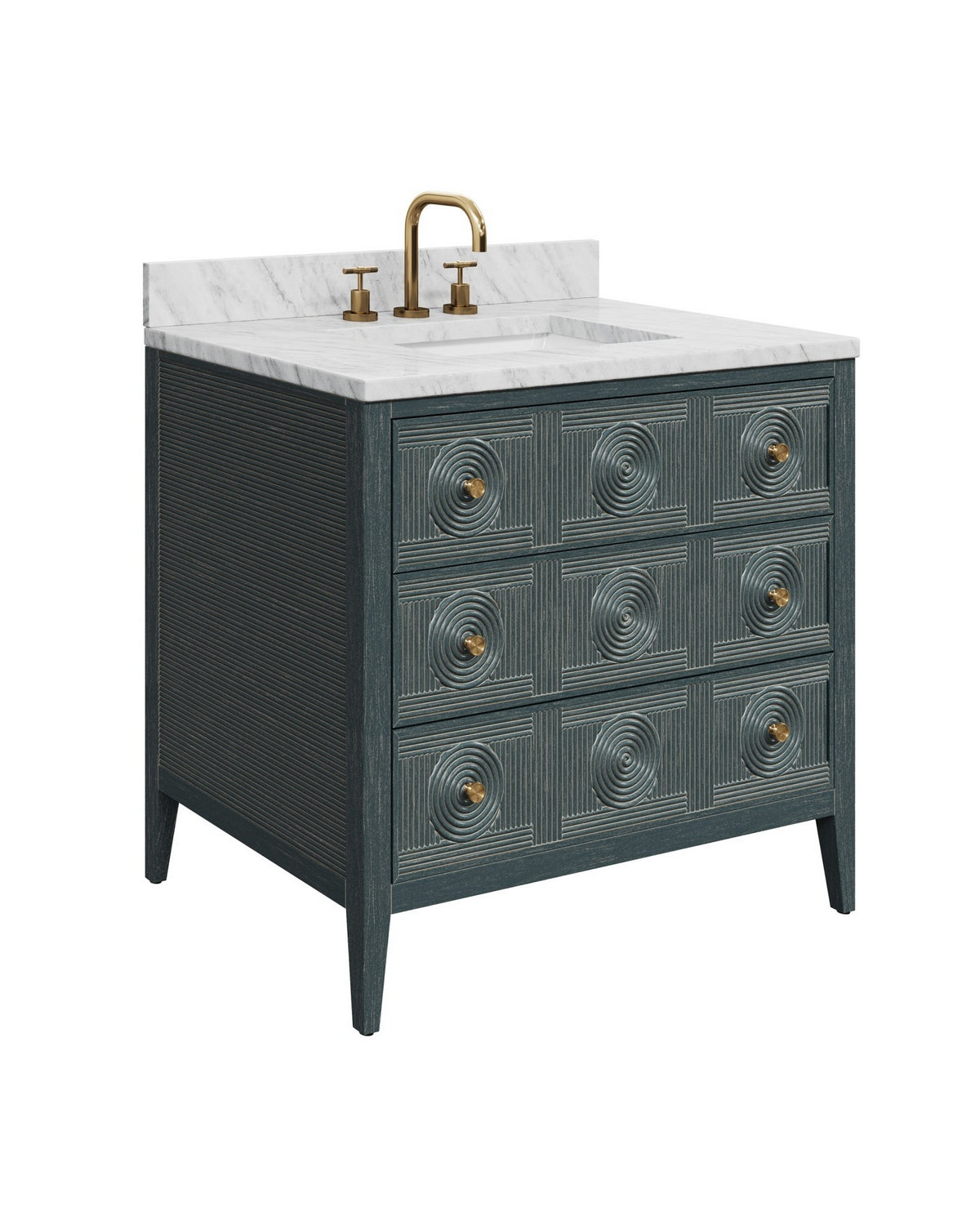 Currey and Company - 3800-0019 - Vanity with Rectangular Undermount Sink - Santos - Vintage Navy/Natural/White/Brushed Brass/Polished Nickel