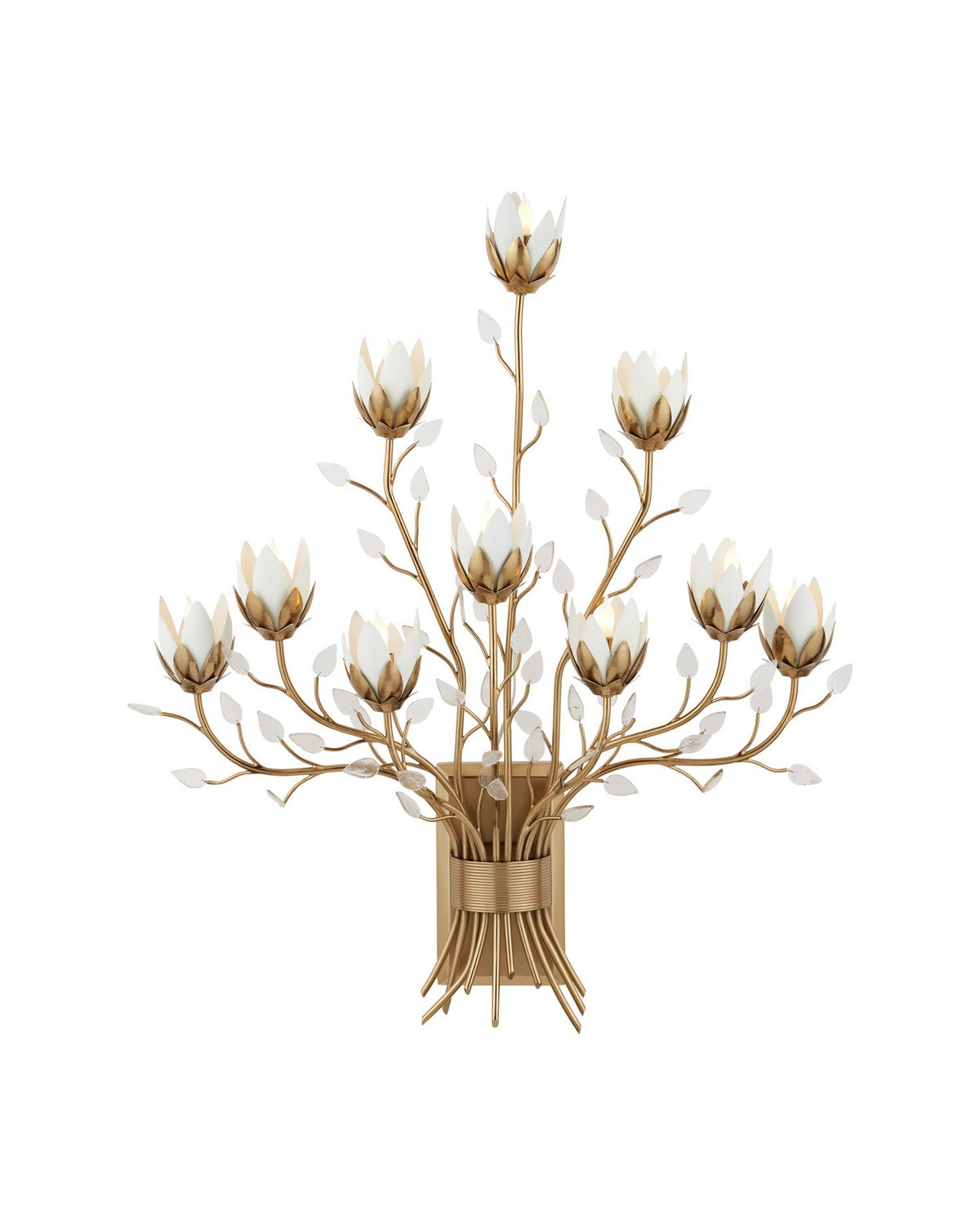 Currey and Company - 5000-0299 - Ten Light Wall Sconce - Star Magnolia - Antique Brass/White/Clear