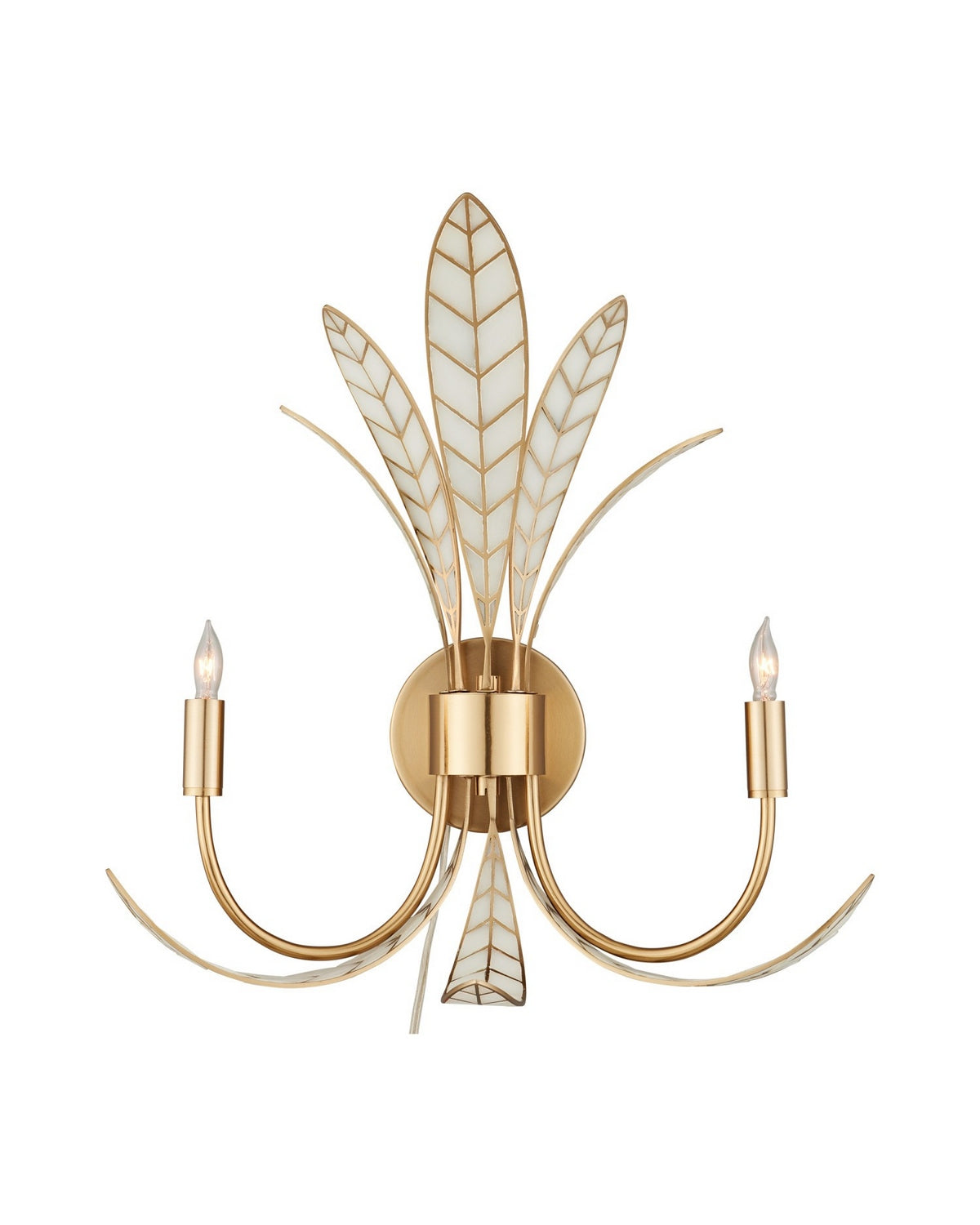 Currey and Company - 5000-0301 - Two Light Wall Sconce - Foliatura - Antique Brass/Off-White