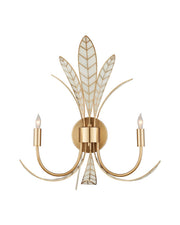 Currey and Company - 5000-0301 - Two Light Wall Sconce - Foliatura - Antique Brass/Off-White