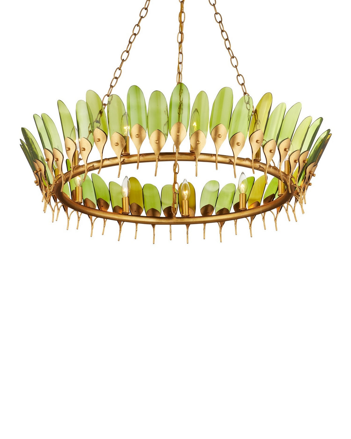 Currey and Company - 9000-1337 - 11 Light Chandelier - Selavy - Green/Contemporary Gold Leaf/Contemporary Gold