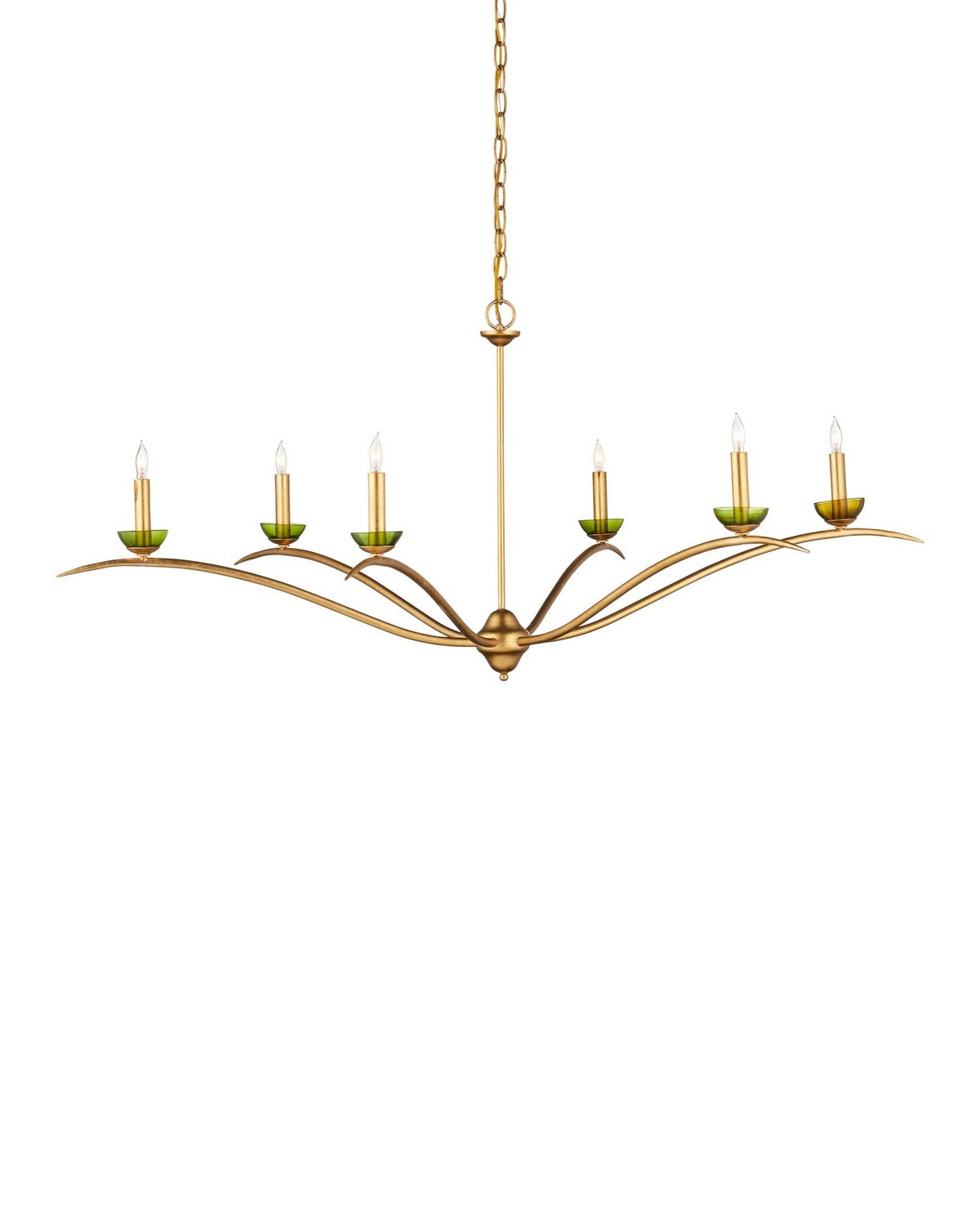 Currey and Company - 9000-1338 - Six Light Chandelier - Flannery - Contemporary Gold Leaf/Contemporary Gold/Green