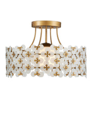 Currey and Company - 9000-1345 - One Light Semi-Flush Mount - Spring Flower - Frosted/Glossy White/Brass