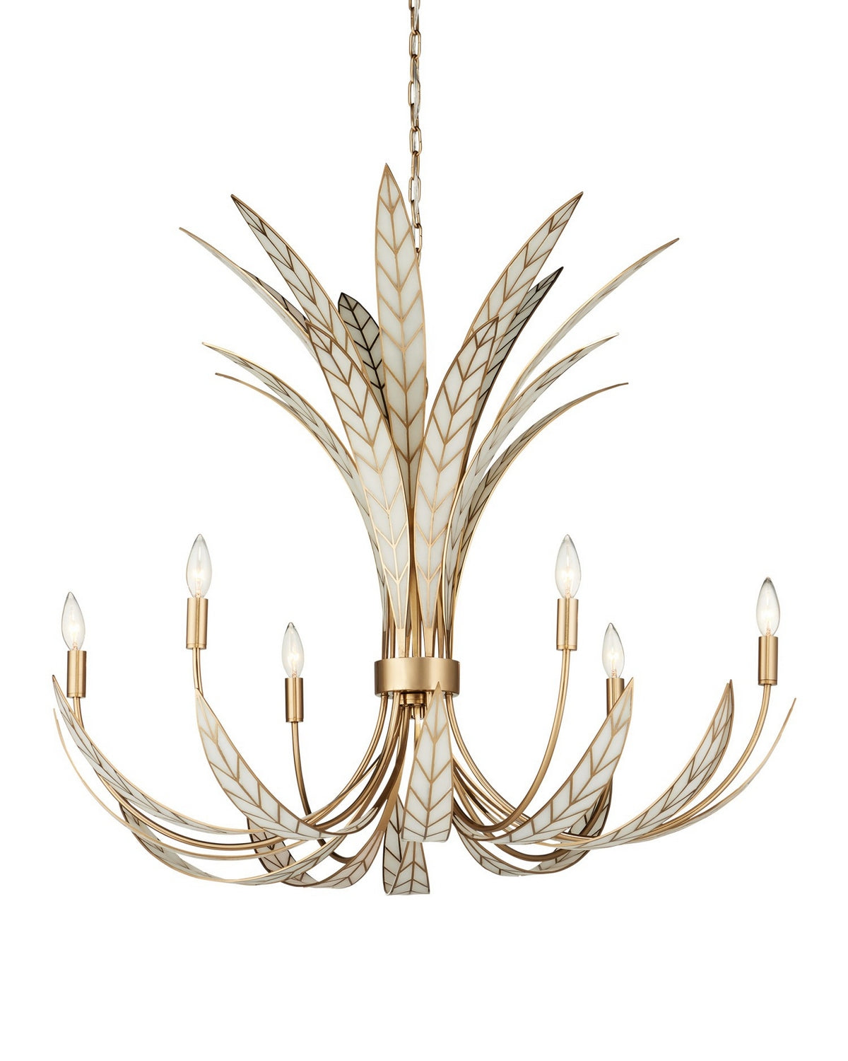 Currey and Company - 9000-1357 - Six Light Chandelier - Foliatura - Antique Brass/Off-White