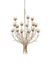 Currey and Company - 9000-1358 - 15 Light Chandelier - Star Magnolia - Antique Brass/White/Clear