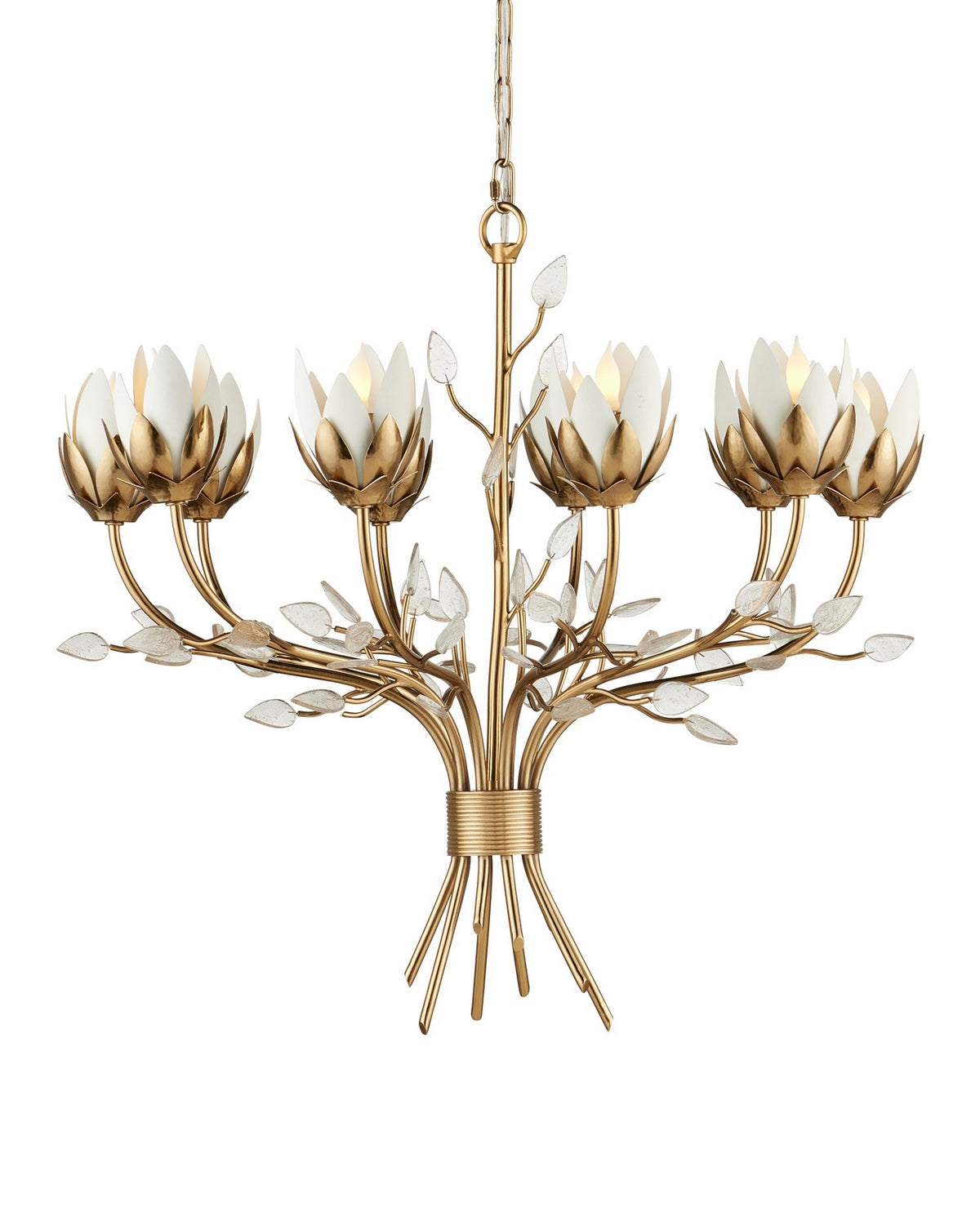 Currey and Company - 9000-1359 - Ten Light Chandelier - Star Magnolia - Antique Brass/White/Clear