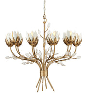 Currey and Company - 9000-1359 - Ten Light Chandelier - Star Magnolia - Antique Brass/White/Clear