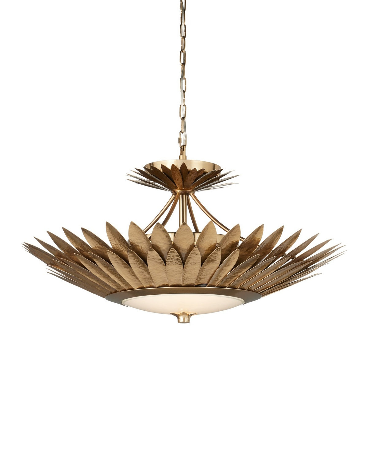 Currey and Company - 9000-1360 - LED Semi-Flush Mount - Plumage - Antique Brass/White