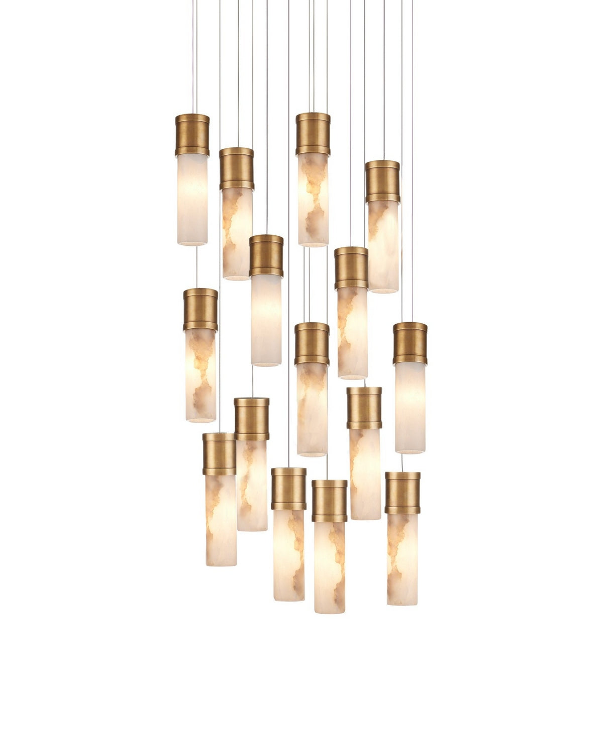 Currey and Company - 9000-1382 - 15 Light Pendant - Cannula - Vintage Brass/White/Silver