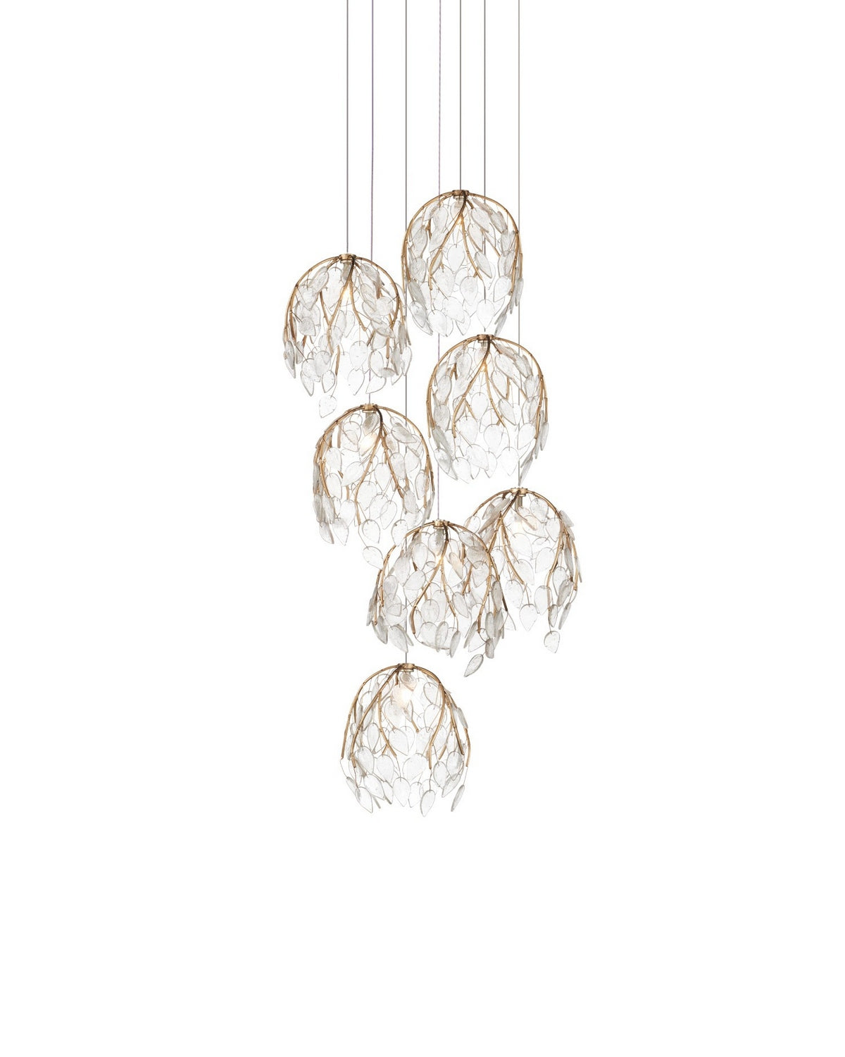 Currey and Company - 9000-1389 - Seven Light Pendant - Banyan - Antique Brass/Clear/Silver