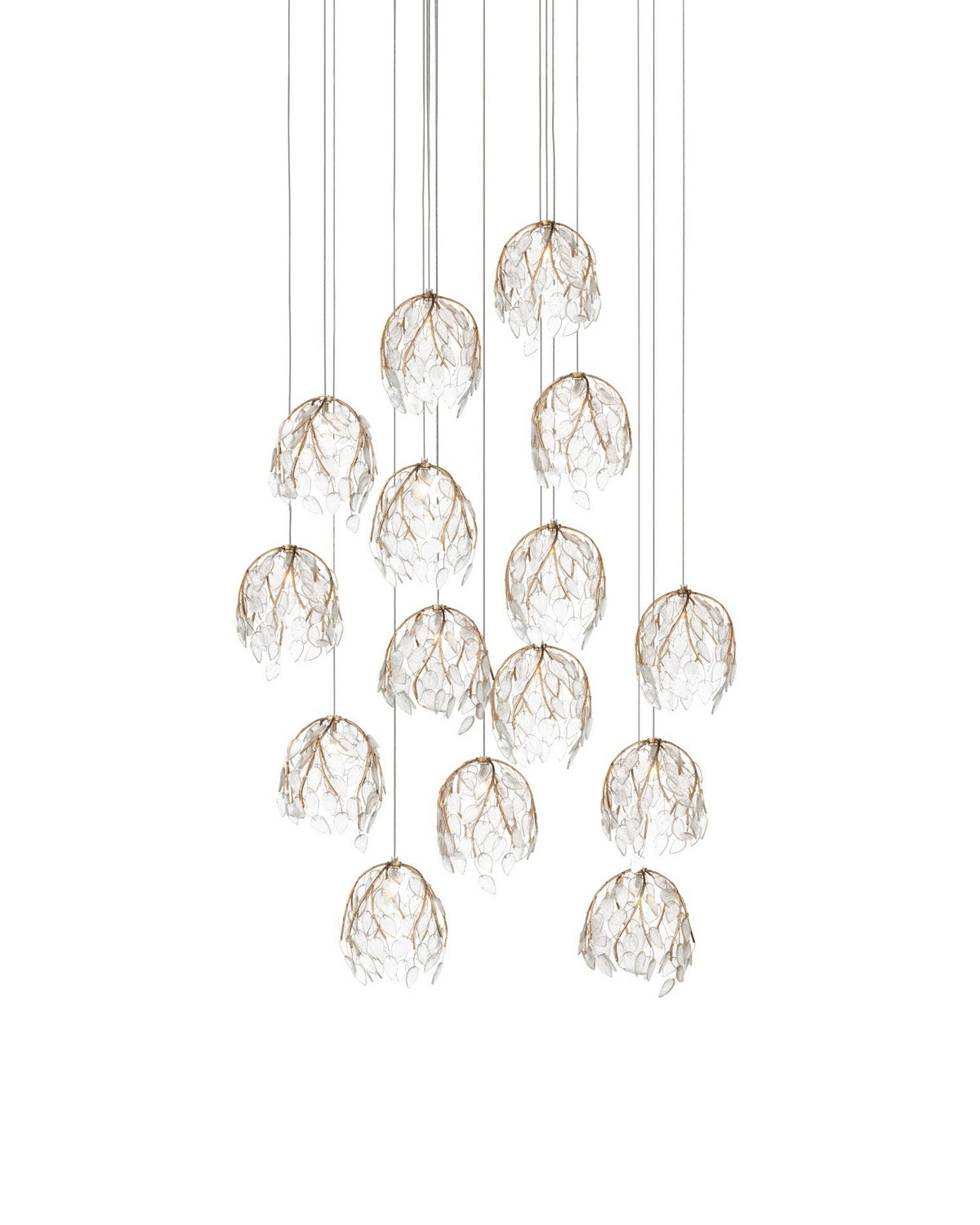 Currey and Company - 9000-1390 - 15 Light Pendant - Banyan - Antique Brass/Clear/Silver