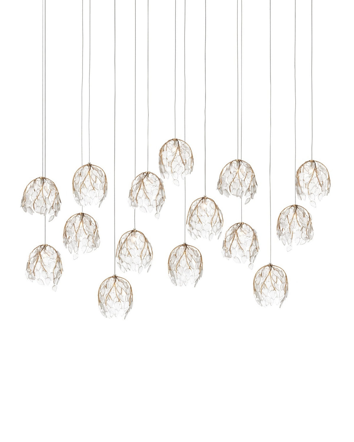 Currey and Company - 9000-1391 - 15 Light Pendant - Banyan - Antique Brass/Clear/Silver