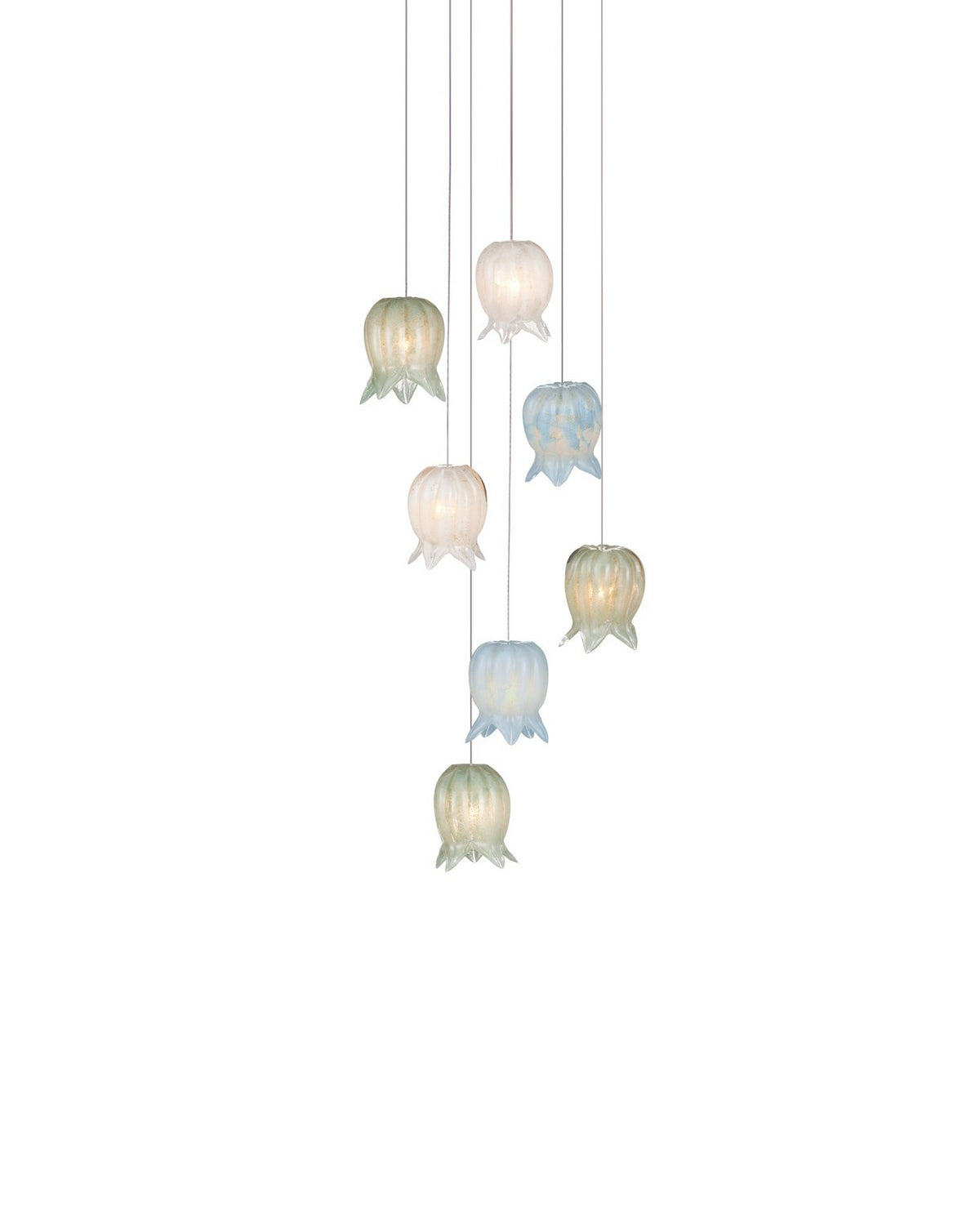 Currey and Company - 9000-1420 - Seven Light Pendant - Polpo - Blue/Green/White/Silver