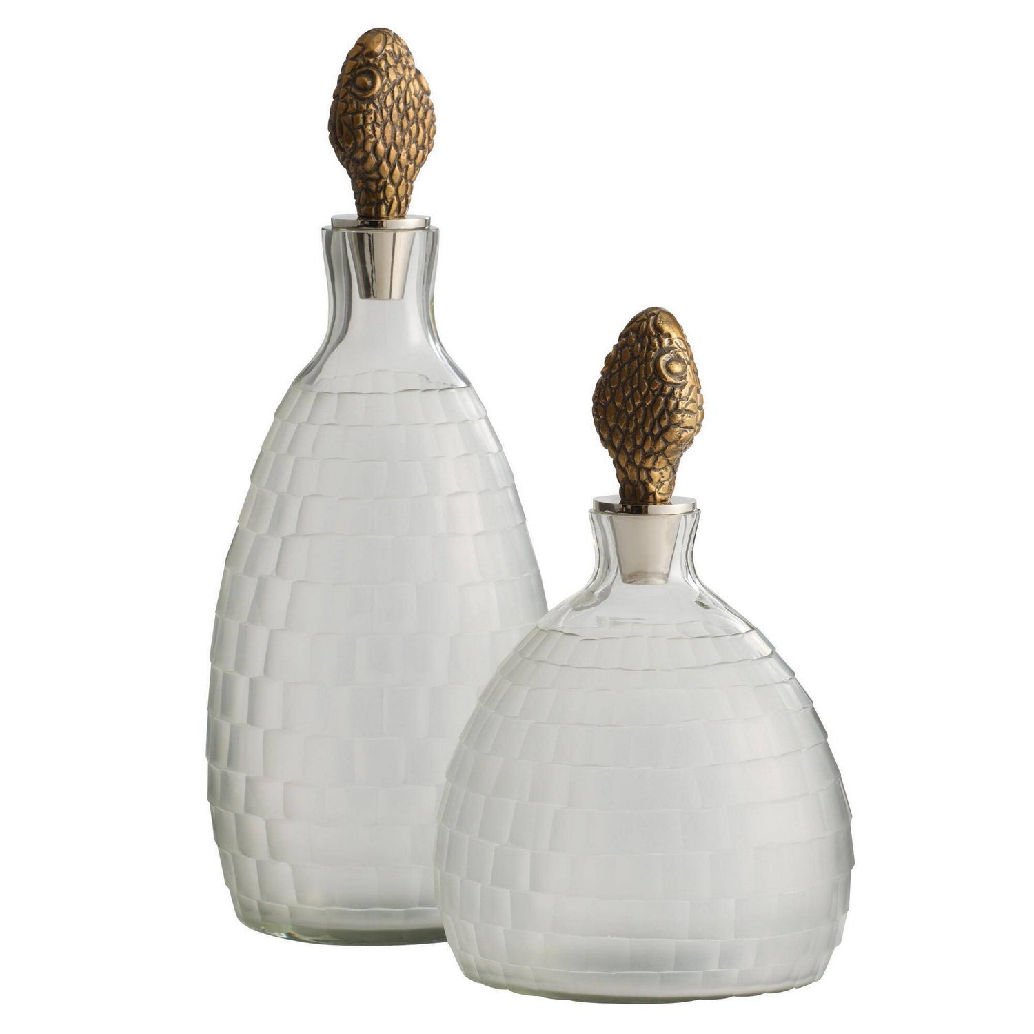 Arteriors - ARI28 - Decanters, Set of 2 - Ophis - Antique Brass/Frosted