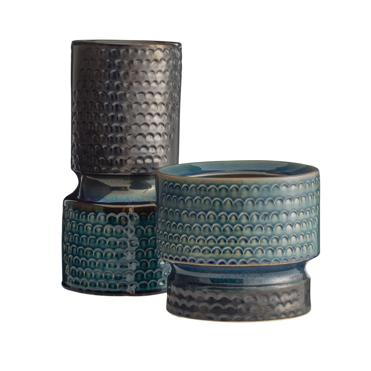 Arteriors - AVC20 - Vases, Set of 2 - Cliff - Gunmetal & Teal Reactive