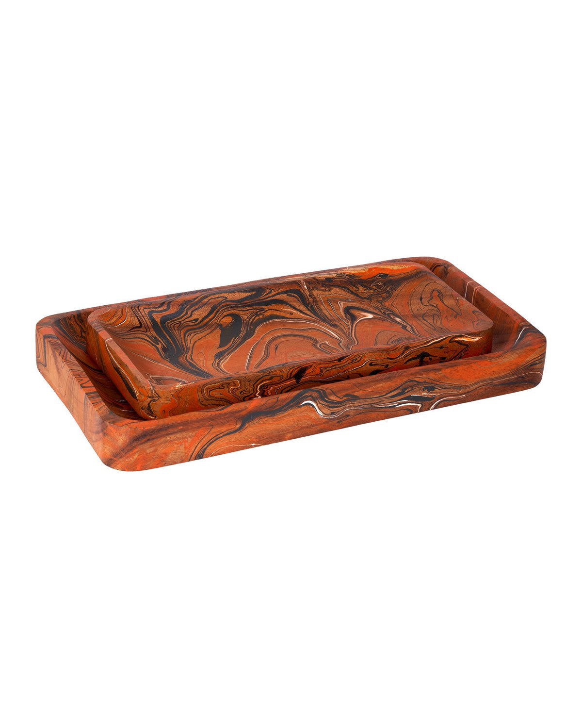 Currey and Company - 1200-1115 - Tray Set of 2 - Divine - Marbleized Orange & White