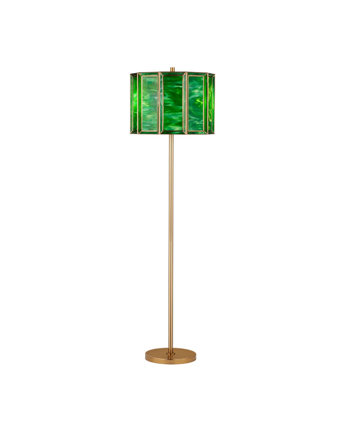 Currey and Company - 8000-0190 - Two Light Floor Lamp - Daze - Green / Antique Brass