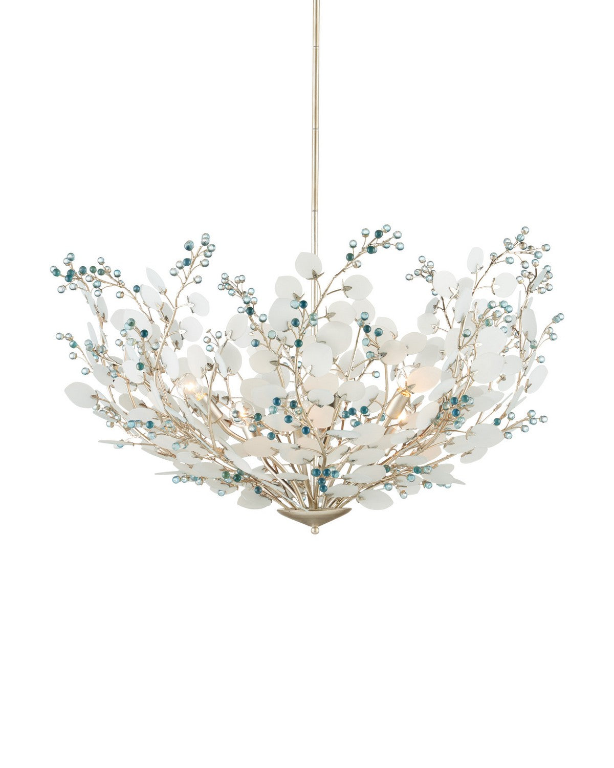 Currey and Company - 9000-1426 - Six Light Chandelier - Winterberry - Frosted / Blue / Contemporary Silver Leaf