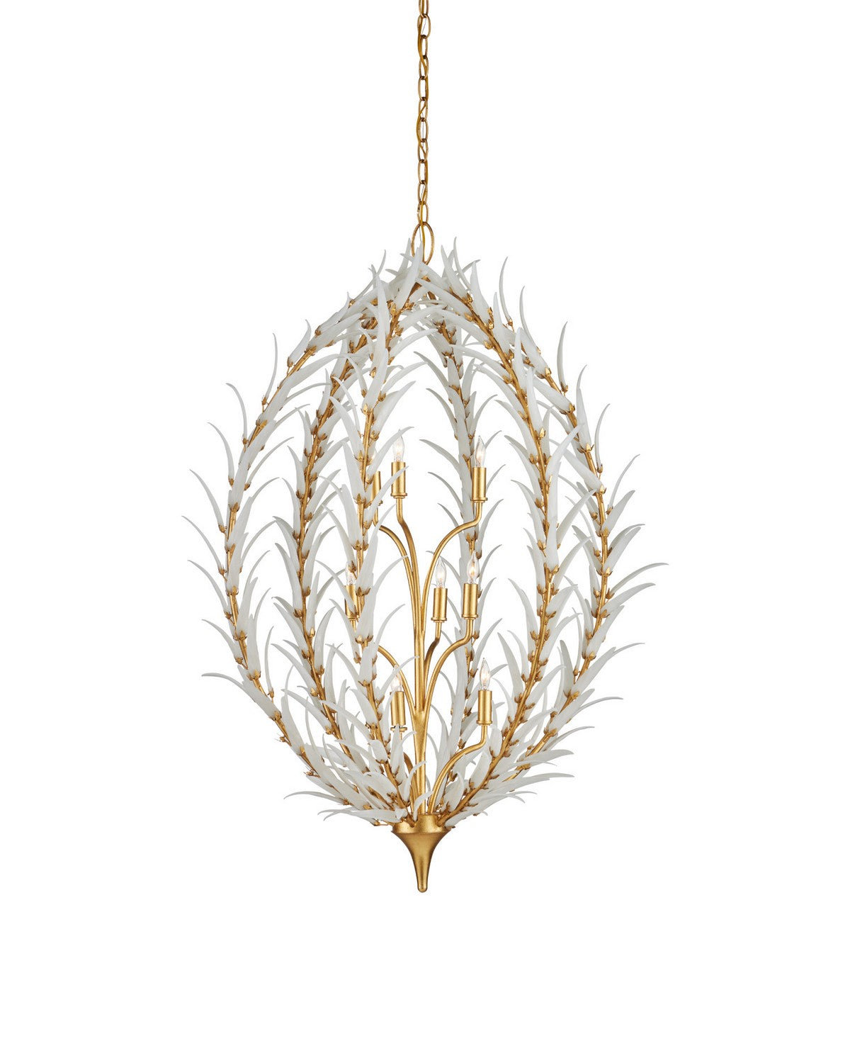Currey and Company - 9000-1438 - Nine Light Chandelier - Leda - Antique Gold Leaf / Antique Gold / White