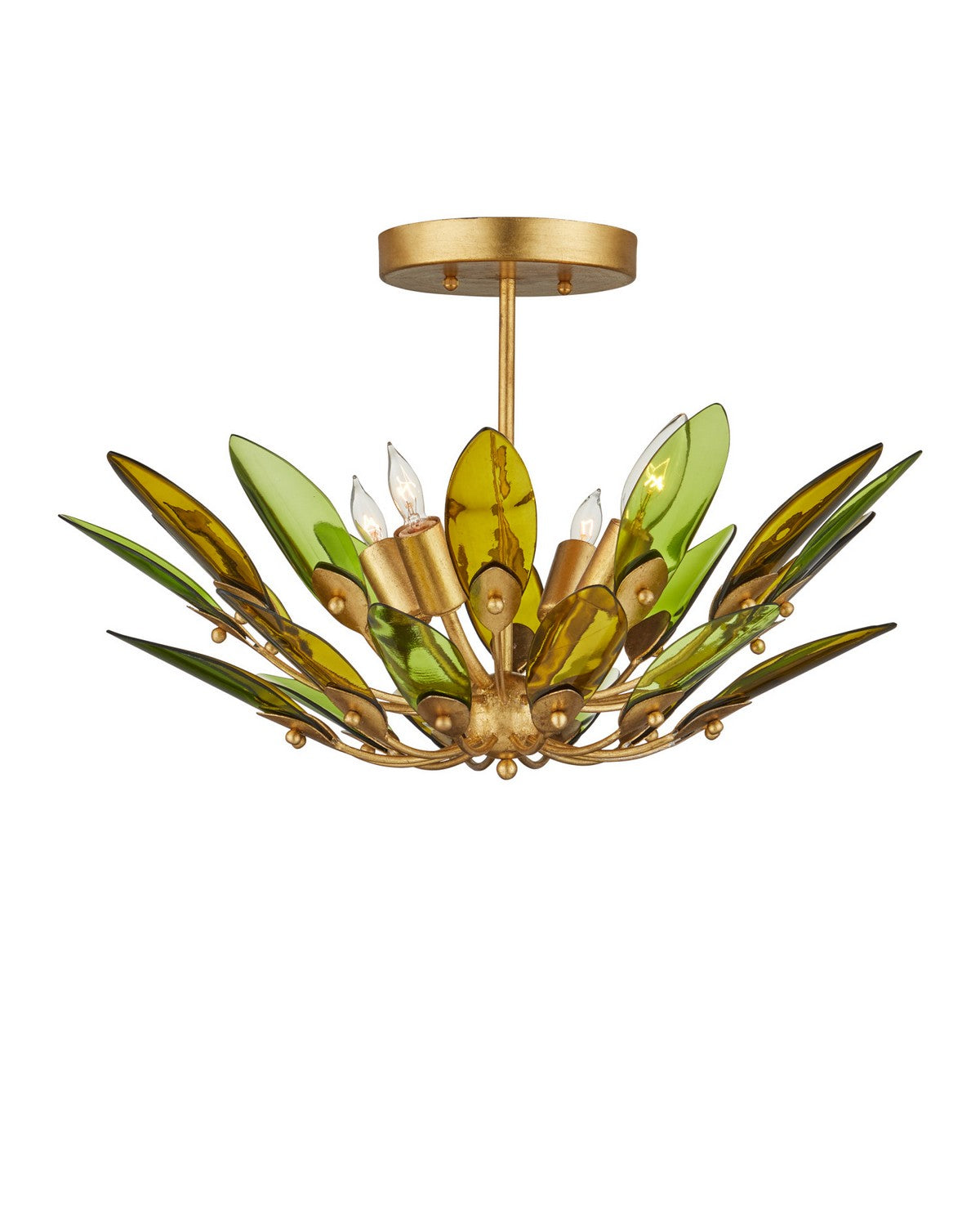 Currey and Company - 9000-1450 - Four Light Semi-Flush Mount - Selavy - Green / Contemporary Gold Leaf / Contemporary Gold
