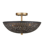 Currey and Company - 9000-1455 - Three Light Semi-Flush Mount - Jali - Black / Brass Antique