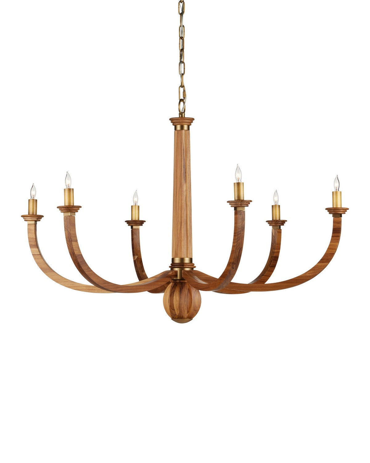 Currey and Company - 9000-1463 - Six Light Chandelier - Woodcroft - Natural / Antique Brass