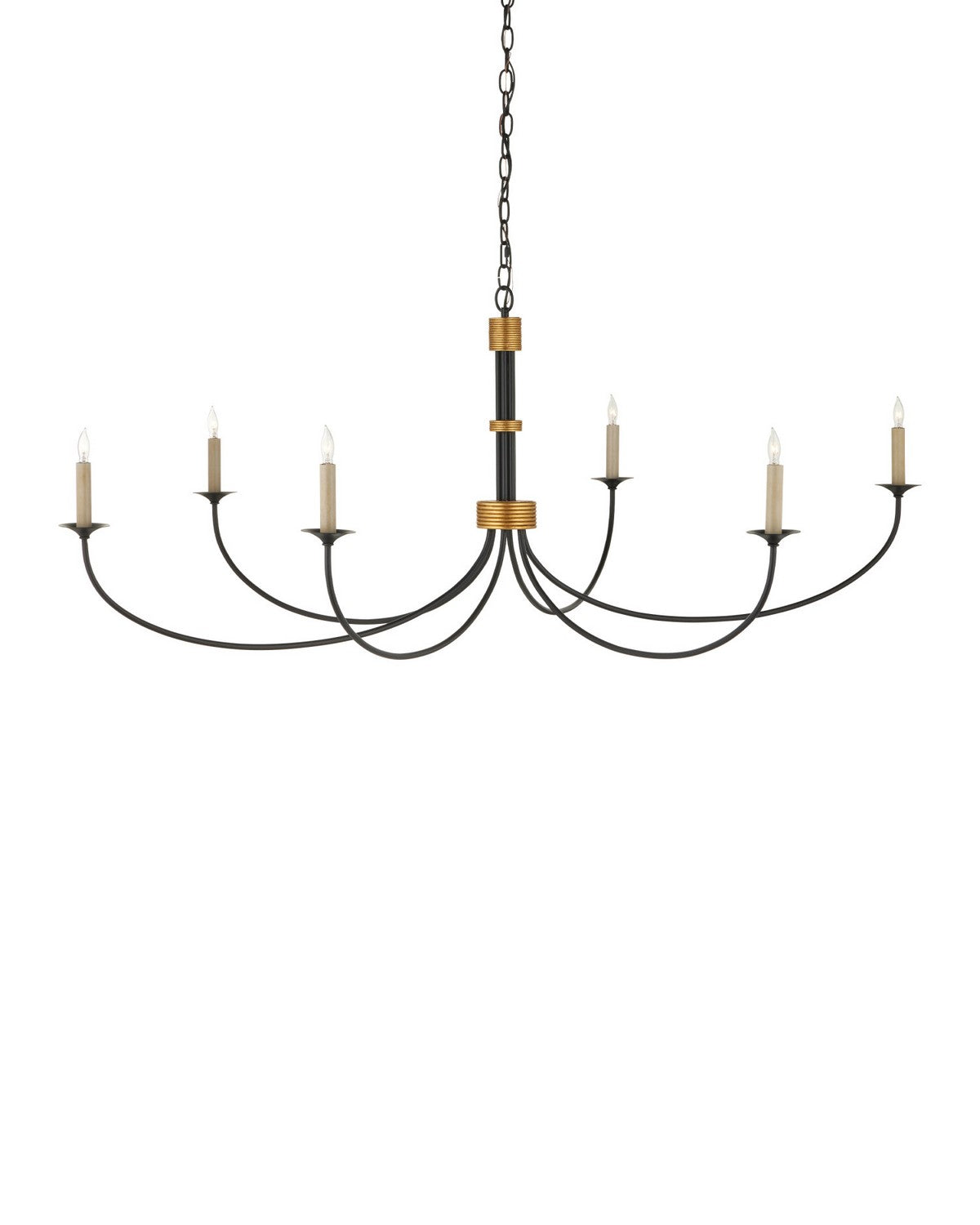 Currey and Company - 9000-1481 - Six Light Chandelier - Lawton - Satin Black / Contemporary Gold Leaf