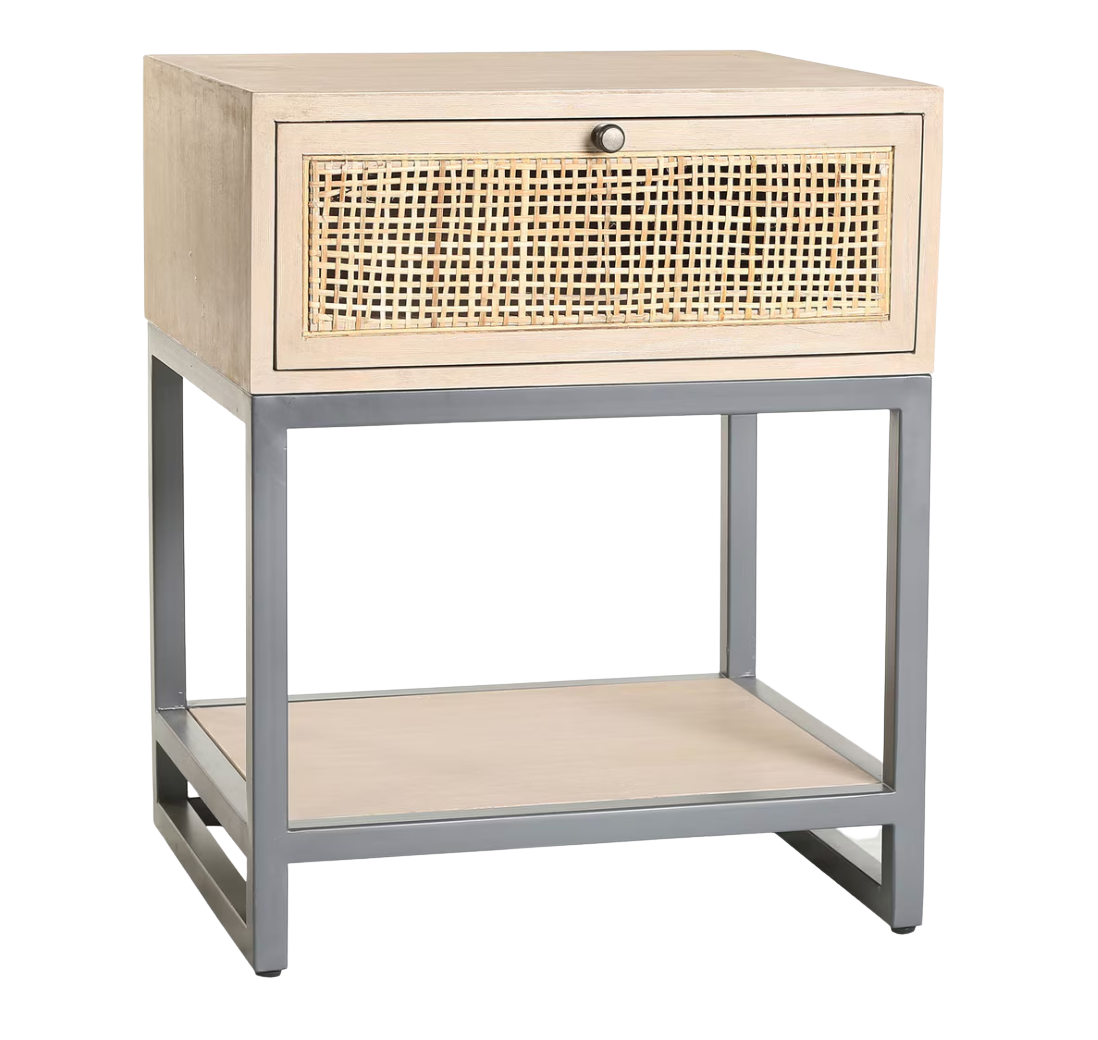 Box Cane Night Stand - White Wash