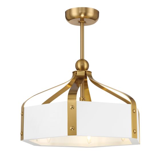 Sheffield 6-Light LED Fan D'Lier in White with Warm Brass Accents