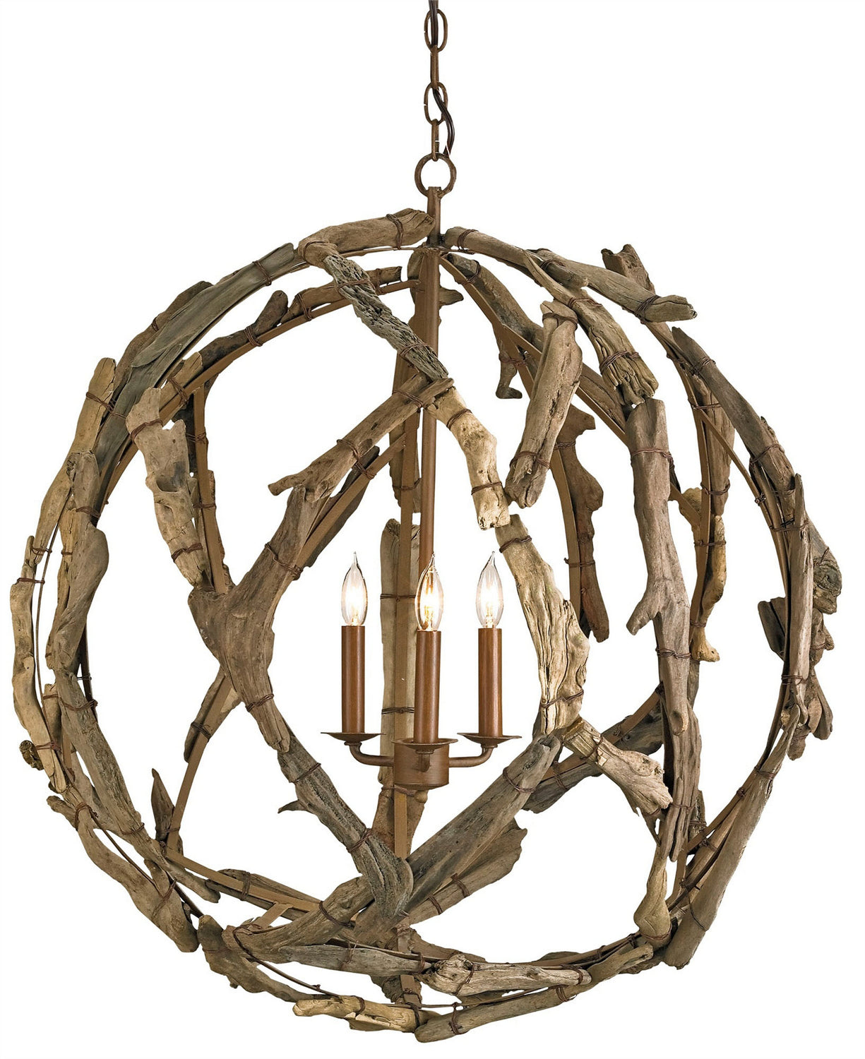 Currey and Company - 9078 - Three Light Chandelier - Natural/Washed Driftwood
