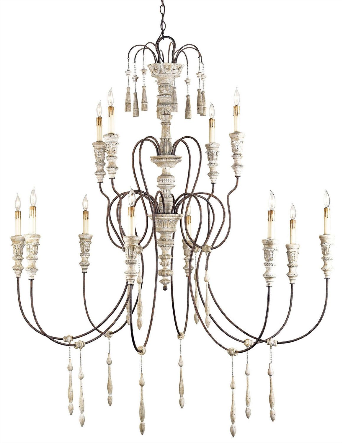 Currey and Company - 9117 - 12 Light Chandelier - Stockholm White/Rust