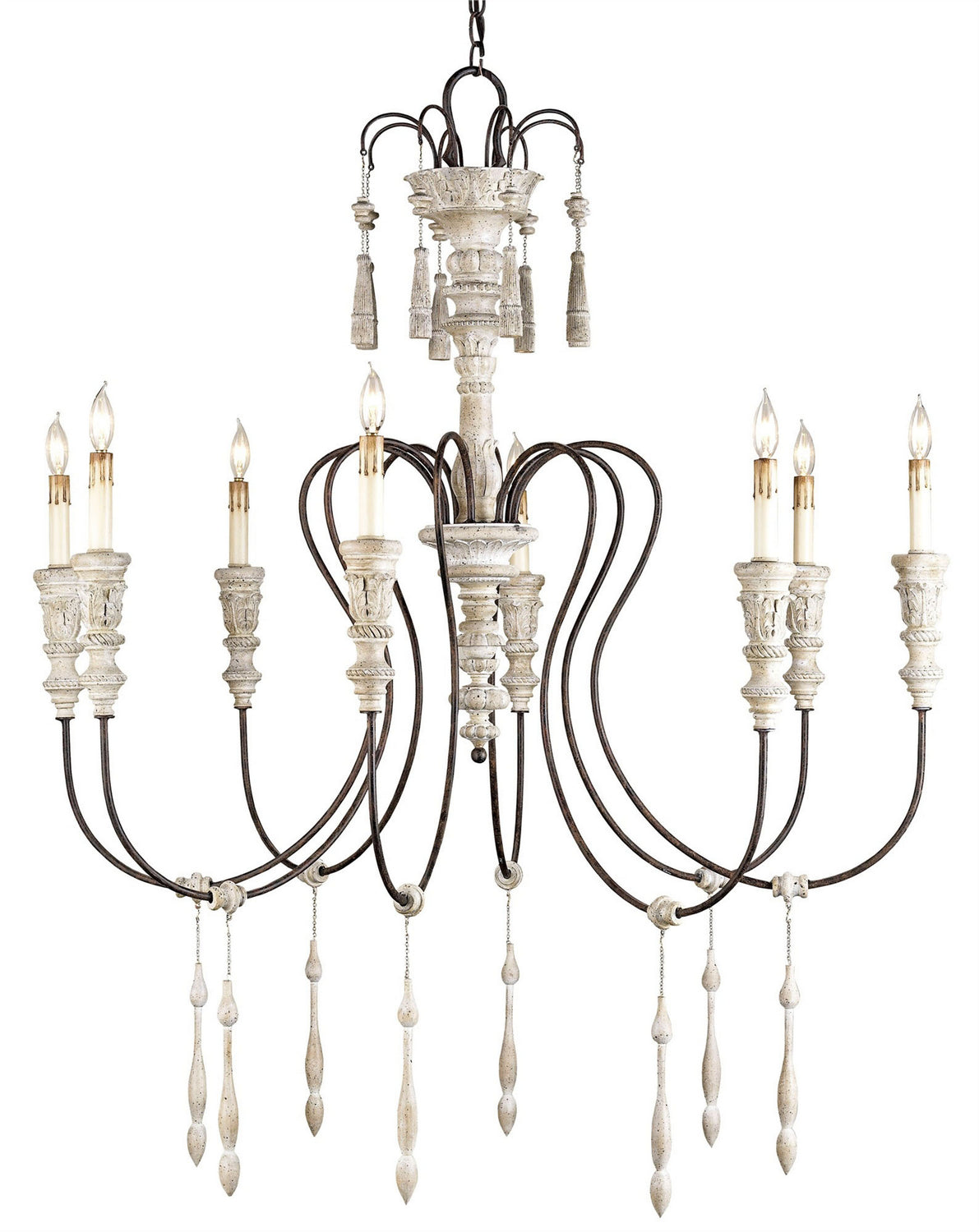 Currey and Company - 9120 - Eight Light Chandelier - Stockholm White/Rust