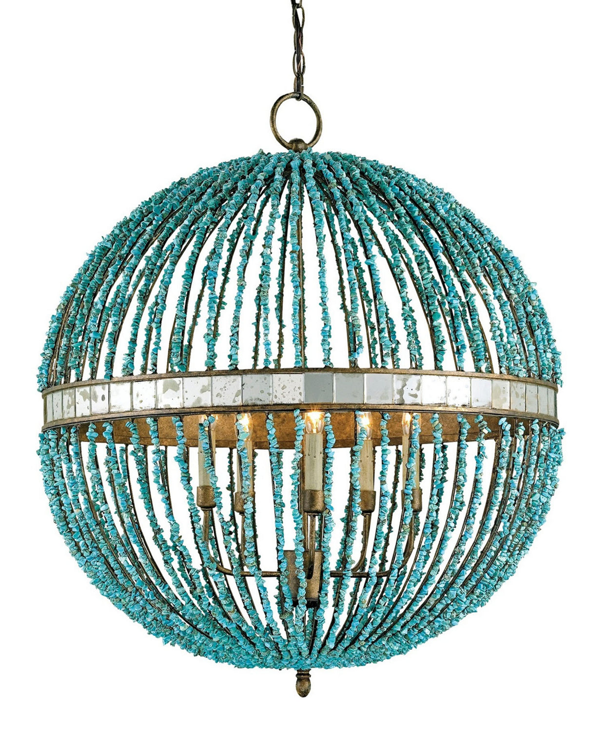 Currey and Company - 9763 - Five Light Chandelier - Turquoise/Cupertino/Antique Mirror