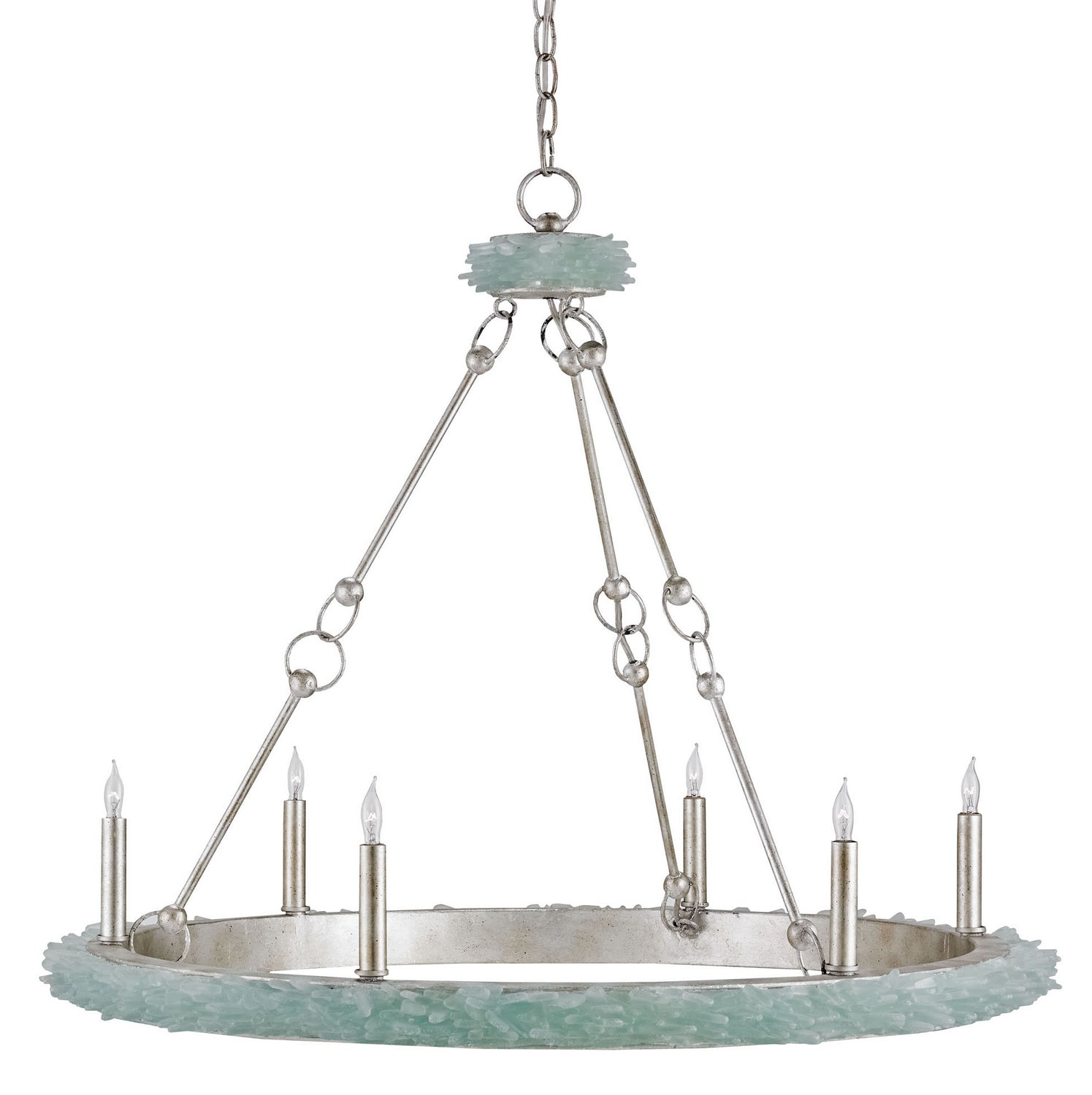 Currey and Company - 9870 - Six Light Chandelier - Silver Granello/Seaglass