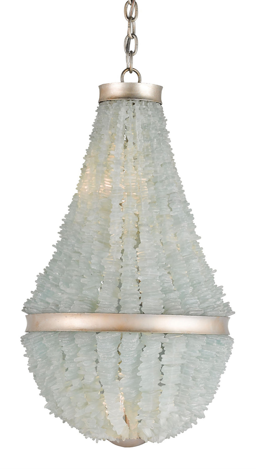 Currey and Company - 9966 - Three Light Chandelier - Contemporary Silver Leaf/Seaglass