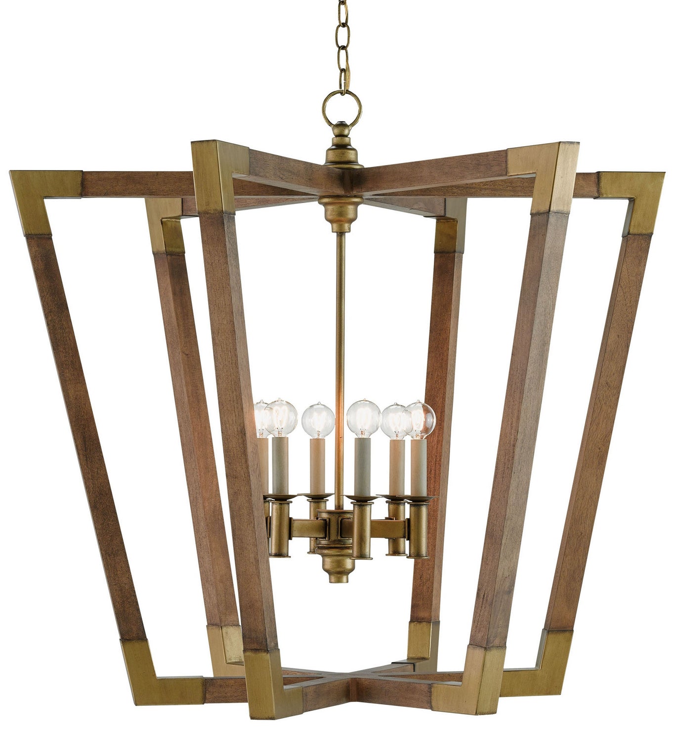 Currey and Company - 9000-0008 - Six Light Lantern - Chestnut/Brass