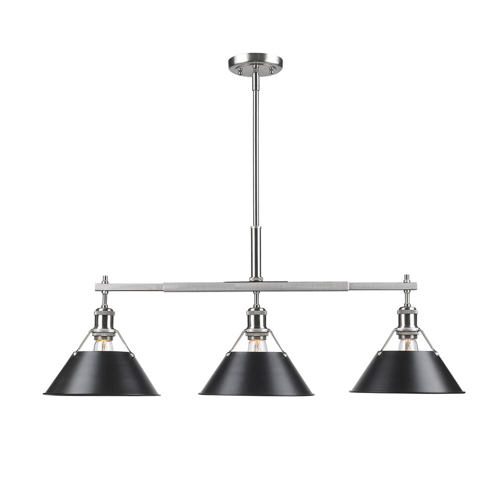 Golden - 3306-LP PW-BLK - Three Light Linear Pendant - Orwell - Pewter
